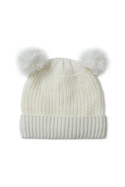 Lands' End Girls Fleece Lined Pom Pom Hat In Ivory