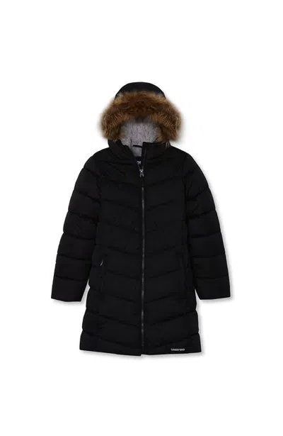 Lands' End Kids'  Girls Fleece Lined Printed Parka In Black