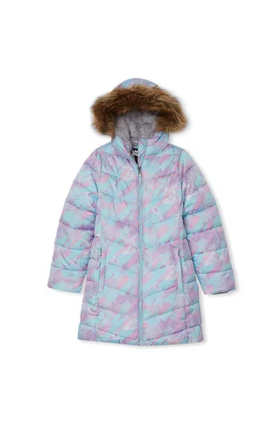 Lands' End Kids'  Girls Fleece Lined Printed Parka In Glacier/pastel/blue