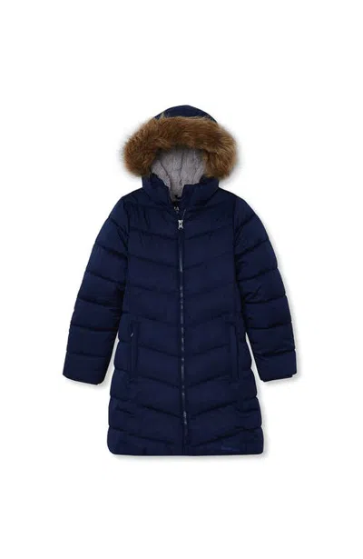 Lands' End Kids'  Girls Fleece Lined Printed Parka In Navy