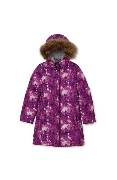 Lands' End Kids'  Girls Fleece Lined Printed Parka In Outerspace/purple