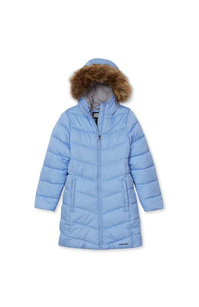 Lands' End Kids'  Girls Fleece Lined Printed Parka In Sky Blue