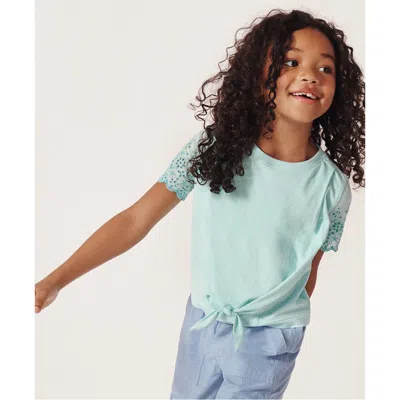 Lands' End Kids'  Girls Flutter Eyelet Sleeve Top In Aruba Blue
