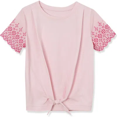 Lands' End Kids'  Girls Flutter Eyelet Sleeve Top In White