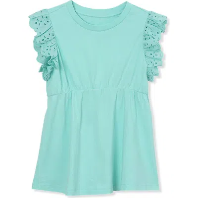 Lands' End Kids'  Girls Flutter Sleeve Tiered Peasant Top In Aruba Blue