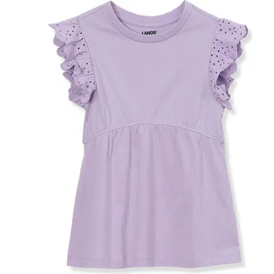 Lands' End Kids'  Girls Flutter Sleeve Tiered Peasant Top In Pastel Lilac