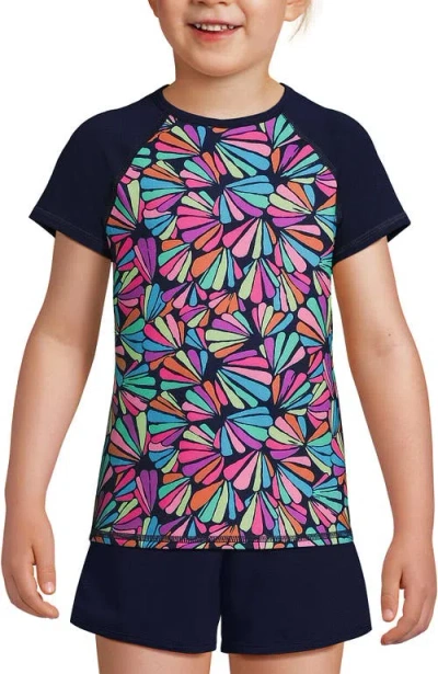 Lands' End Kids'  Girls Graphic Mock Neck Upf 50 Sun Protection Rash Guard In Black