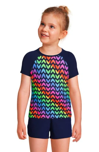 Lands' End Kids'  Girls Graphic Mock Neck Upf 50 Sun Protection Rash Guard In Multi