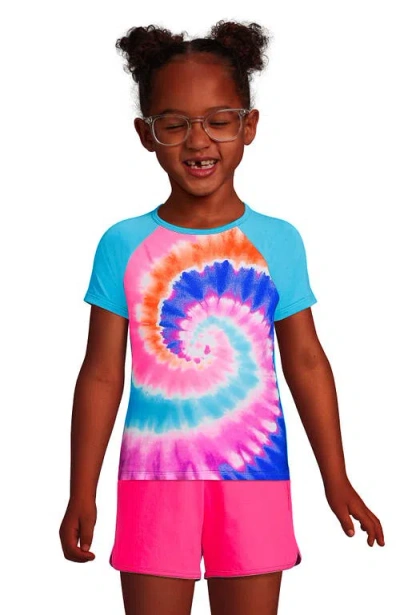 Lands' End Kids'  Girls Graphic Mock Neck Upf 50 Sun Protection Rash Guard In Multi