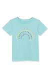Lands' End Kids'  Girls Graphic Tee In Aruba Blue Rainbow Hearts