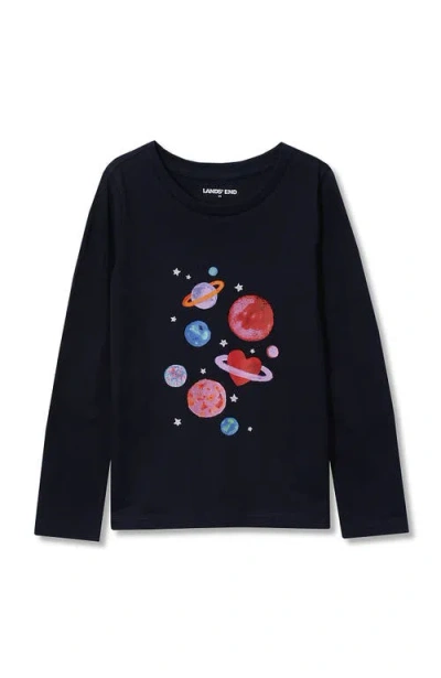 Lands' End Kids'  Girls Plus Long Sleeve Graphic Tee In Blue