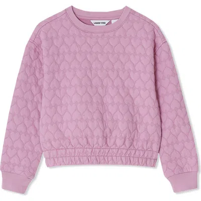 Lands' End Kids'  Girls Knit Quilted Crew Neck Sweatshirt In Pink