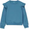 Lands' End Girls Long Sleeve Cozy Fleece Ruffle Eyelet Sweatshirt In Blue
