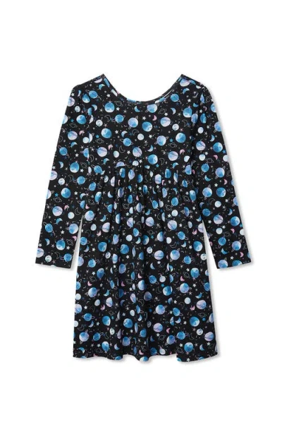Lands' End Kids'  Girls Long Sleeve Gathered Waist Jersey Dress In Blue