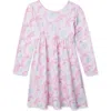 Lands' End Kids'  Girls Long Sleeve Gathered Waist Jersey Dress In Multi