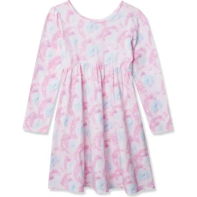 Lands' End Kids'  Girls Long Sleeve Gathered Waist Jersey Dress In Multi