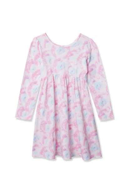 Lands' End Kids'  Girls Long Sleeve Gathered Waist Jersey Dress In Pink