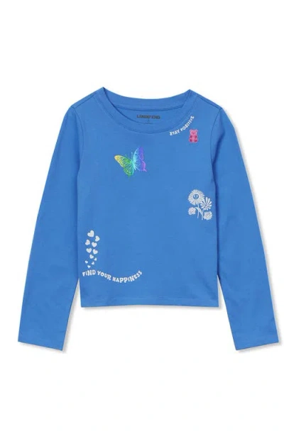 Lands' End Kids'  Girls Long Sleeve Graphic Meet And Greet Tee In Blue