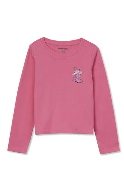 Lands' End Kids'  Girls Long Sleeve Graphic Meet And Greet Tee In Pink