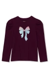 Lands' End Kids'  Girls Long Sleeve Graphic Tee With Puff Shoulder In Burgundy