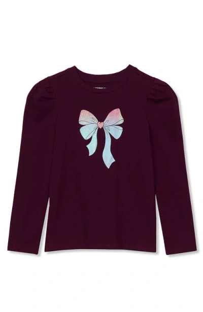 Lands' End Kids'  Girls Long Sleeve Graphic Tee With Puff Shoulder In Burgundy