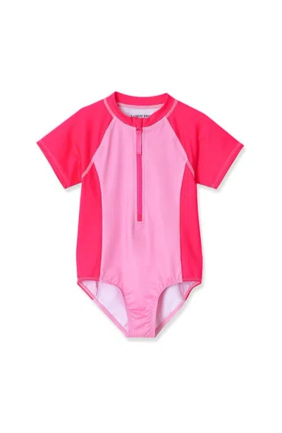 Lands' End Kids'  Girls Long Sleeve Half Zip One Piece Upf 50 Swimsuit In Multi