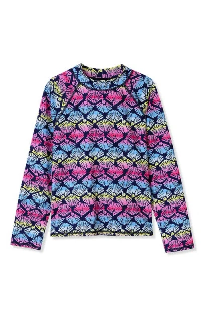 Lands' End Babies'  Girls Long Sleeve Mock Neck Upf 50 Swim Rash Guard In Deep Sea Navy Shells