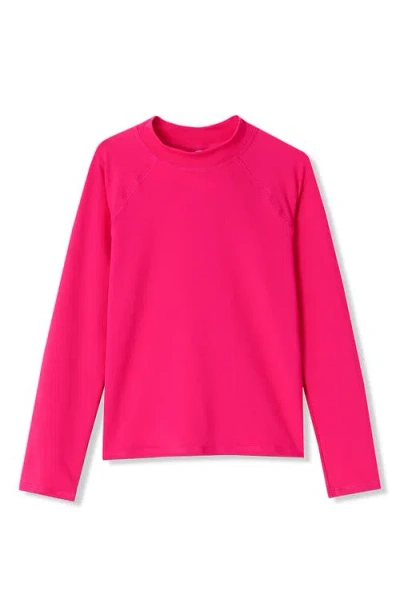 Lands' End Babies'  Girls Long Sleeve Mock Neck Upf 50 Swim Rash Guard In Pink