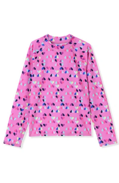 Lands' End Girls Long Sleeve Mock Neck Upf 50 Swim Rash Guard In Pink Hearts
