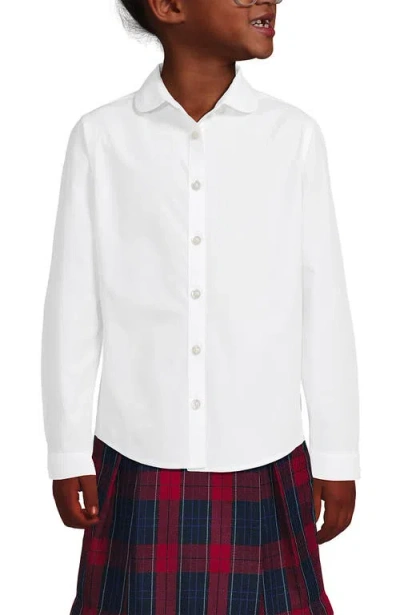 Lands' End Babies'  Girls Long Sleeve Peter Pan Collar Broadcloth Shirt In White