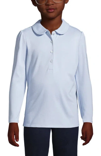 Lands' End Kids'  Girls Long Sleeve Peter Pan Collar Polo Shirt In Blue