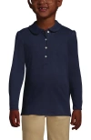 Lands' End Kids'  Girls Long Sleeve Peter Pan Collar Polo Shirt In Classic Navy
