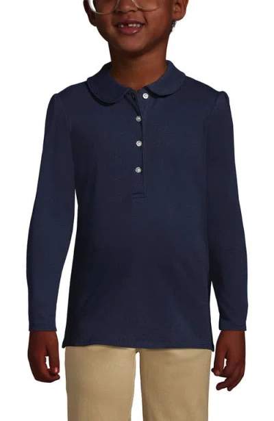 Lands' End Kids'  Girls Long Sleeve Peter Pan Collar Polo Shirt In Classic Navy
