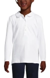 Lands' End Kids'  Girls Long Sleeve Peter Pan Collar Polo Shirt In White