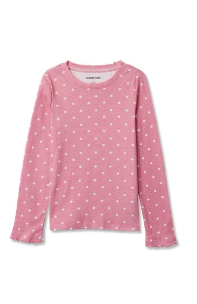 Lands' End Kids'  Girls Long Sleeve Pointelle Knit Shirt In Pink