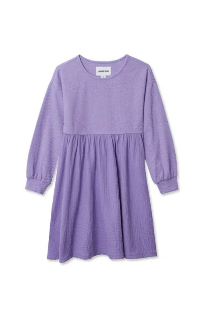 Lands' End Kids'  Girls Long Sleeve Ribbed Dress In Purple