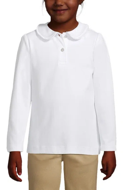 Lands' End Kids'  Girls Long Sleeve Ruffled Peter Pan Collar Knit Shirt In White