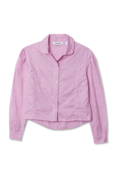 Lands' End Kids'  Girls Long Sleeve Woven Hearts Top In Pink