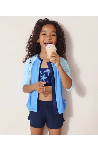 Lands' End Kids'  Girls Long Sleeve Zip Front Upf 50 Rash Guard In Blue