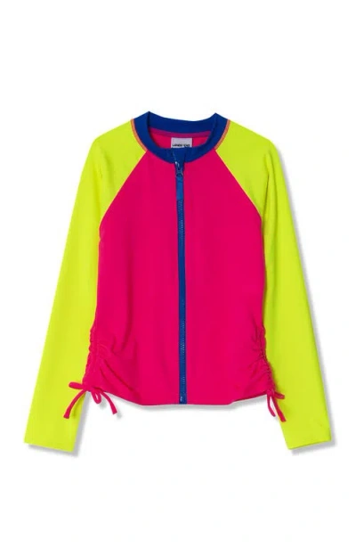 Lands' End Kids'  Girls Long Sleeve Zip Front Upf 50 Rash Guard In Pink
