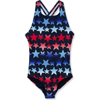 Lands' End Kids'  Girls One Piece Swimsuit In Navy Galaxy Shellfish