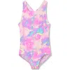 Lands' End Girls Slim One Piece Swimsuit In Pink Marble