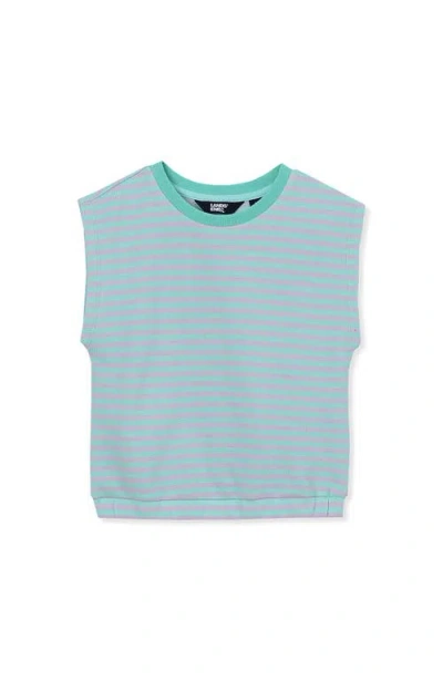 Lands' End Kids'  Girls Pique Knit Top In Mint Multi Stripe