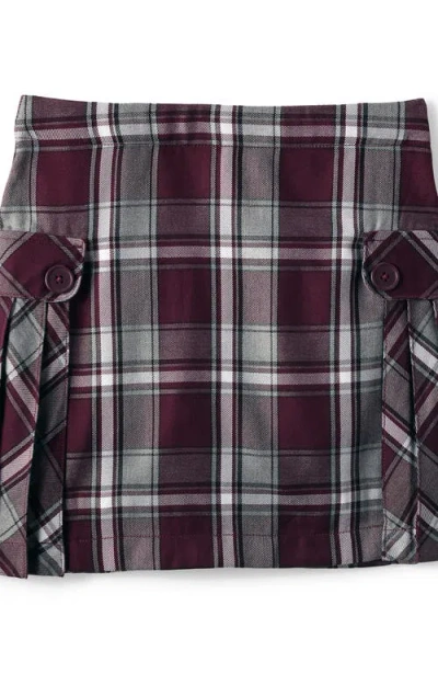 Lands' End Kids'  Girls Plus Above The Knee Plaid Side Pleat Skort In Burgundy