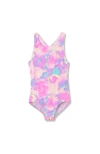 Lands' End Girls Slim One Piece Swimsuit In Pink Marble