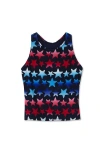 Lands' End Kids'  Girls Plus Chlorine Resistant Racer Back Tankini Swim Top In Americana Stars