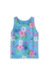 Lands' End Kids'  Girls Plus Chlorine Resistant Racer Back Tankini Swim Top In Turquoise Flowers