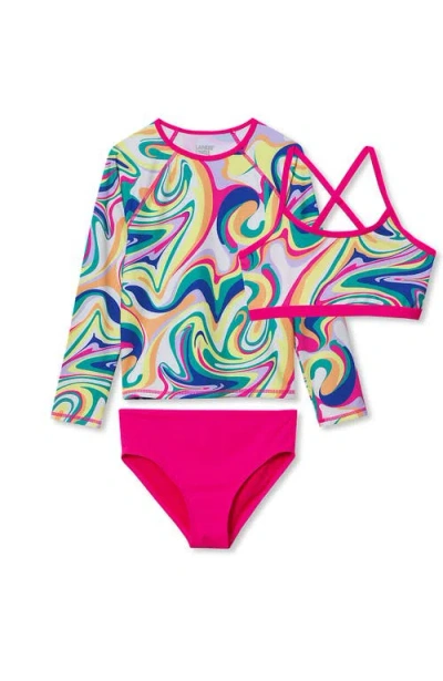 Lands' End Kids'  Girls Plus Chlorine Resistant Rash Guard Bikini Swimsuit Set In Multi