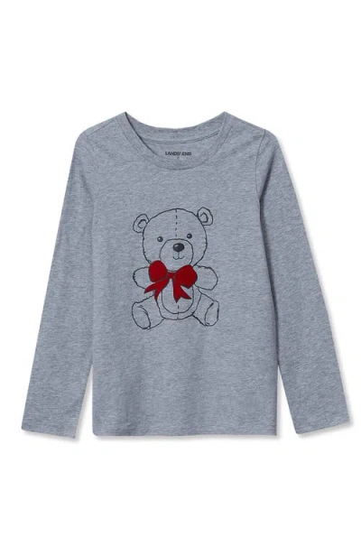 Lands' End Kids'  Girls Plus Long Sleeve Graphic Tee In Gray