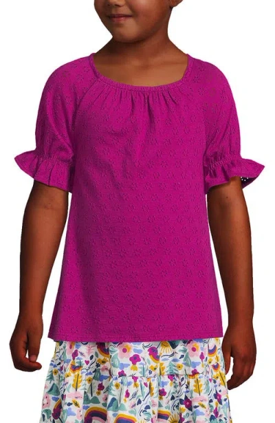 Lands' End Kids'  Girls Plus Short Sleeve Eyelet Ruffle Sleeve Top In Pink